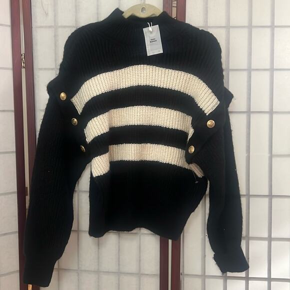 MNG MANGO BUTTONED STRIPED BULKY SWEATER SIZE L - Picture 1 of 7